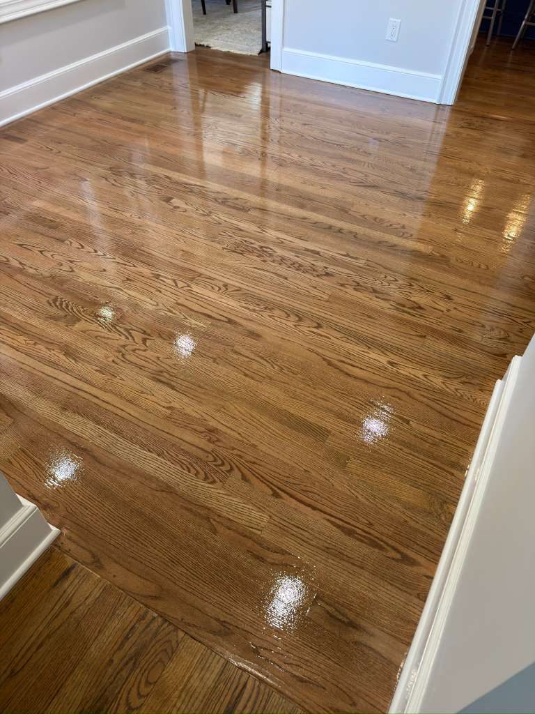 Red oak hardwood floor with golden stain finish